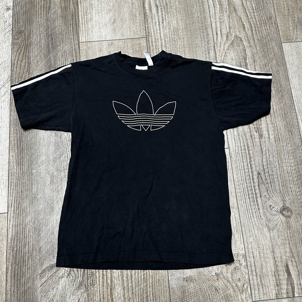 Vintage Adidas Originals 3 stripe Trefoil outline black tee shirt M